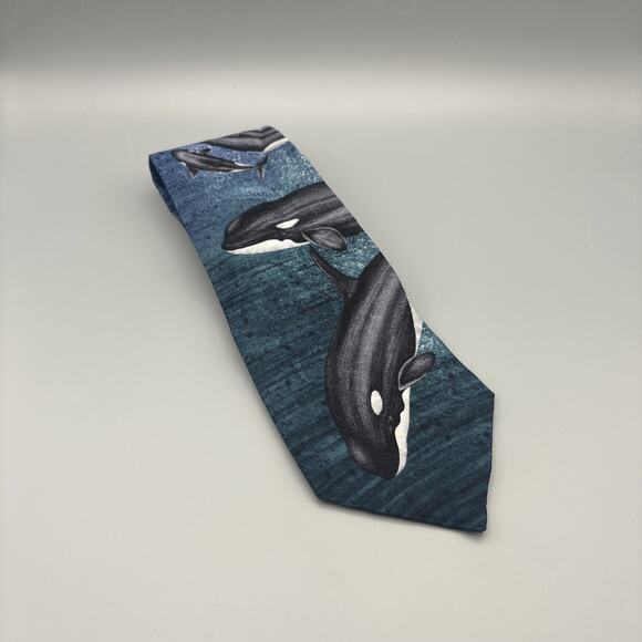 Endangered Species Orca Whale/Ocean Silk Tie - Picture 1 of 4